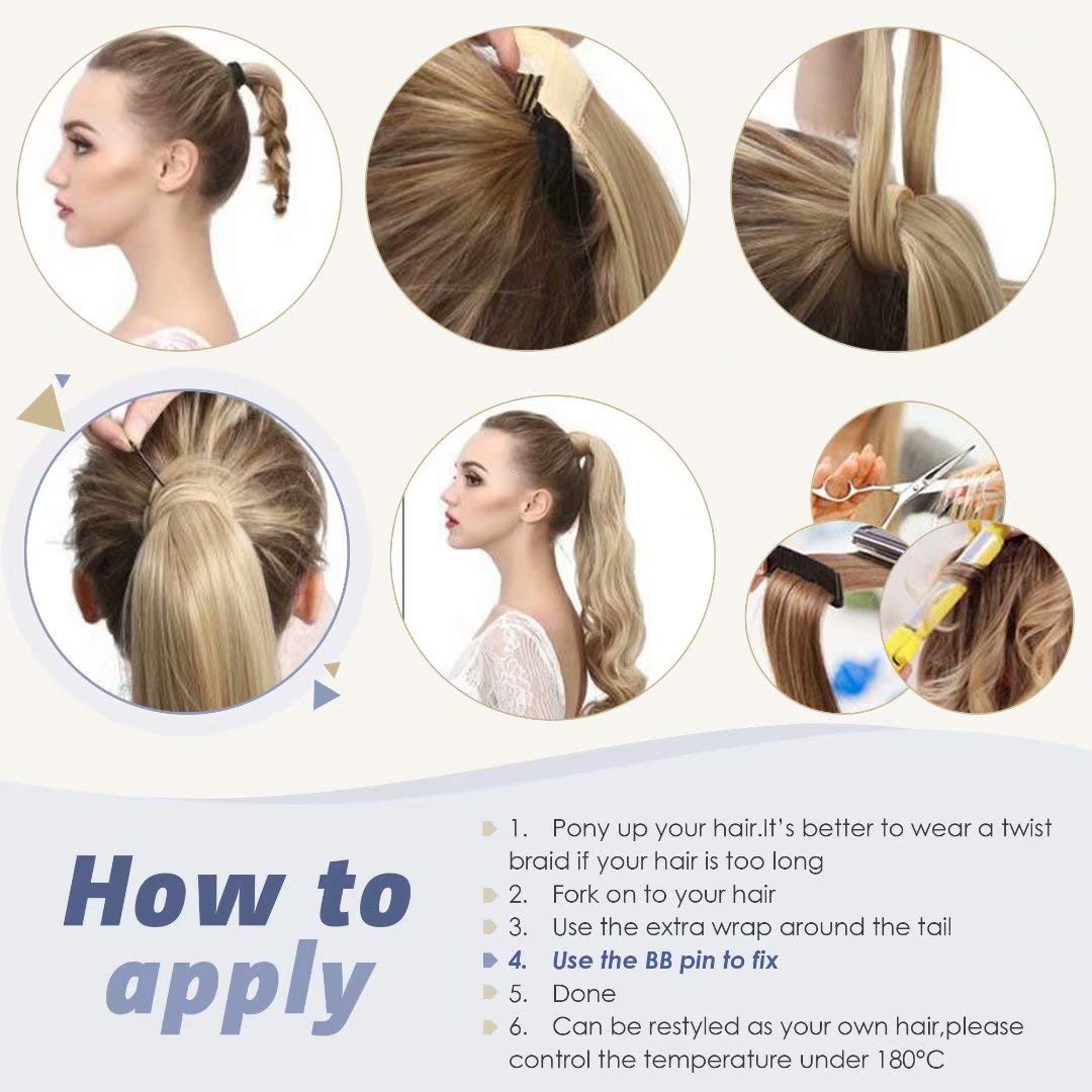 LaaVoo 20 Inch Clip-in Ponytail Hair Extensions - 80g Real Human Hair with Golden Brown & Light Blonde Highlights | Wrap Around Ponytail for Daily Wear, Parties & Special Occasions