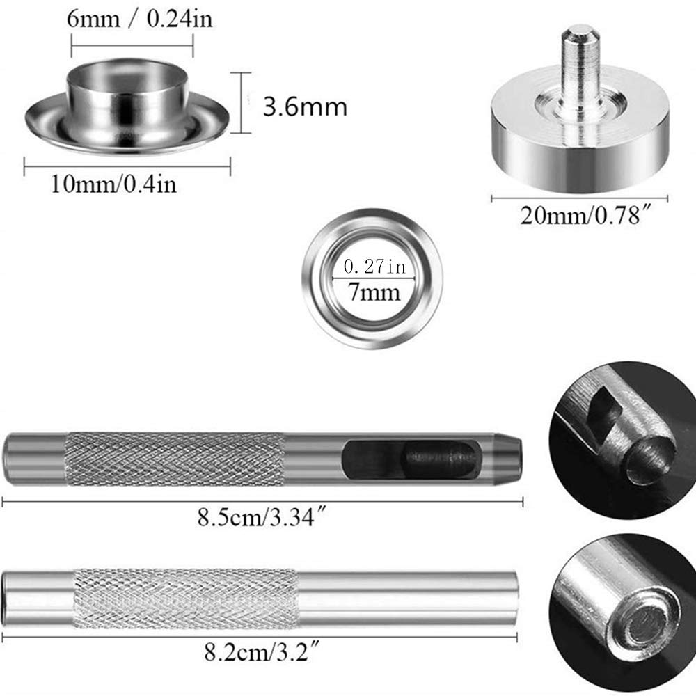 Qtopun 100 Sets 1/4 Inch Grommet Eyelet Kit with 3-Piece Installation Tool & Storage Box - Perfect for DIY Crafts, Leatherworking, Fabric Projects and Home Repairs