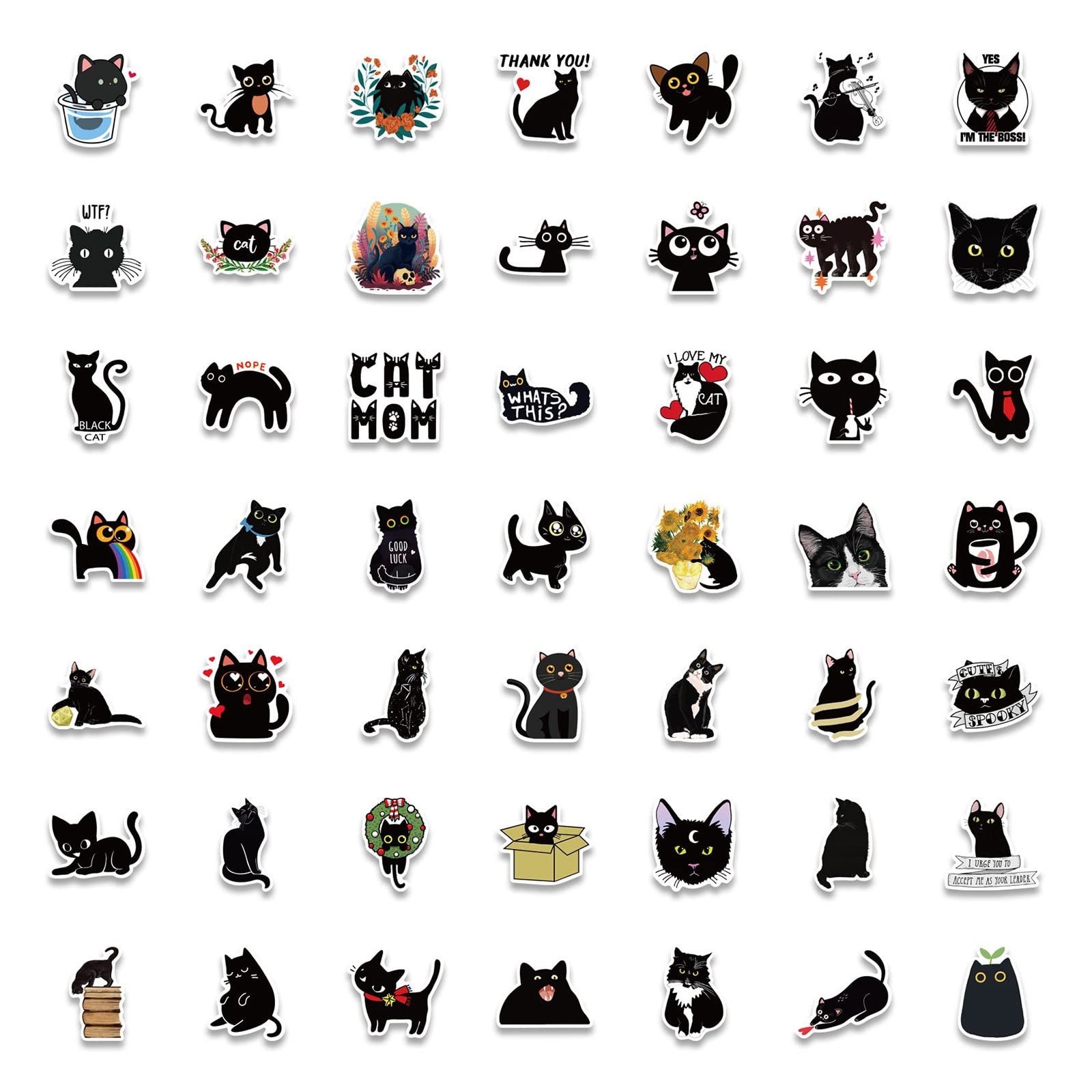 Black Cat Stickers - Waterproof DIY Decals for Luggage & Notebooks