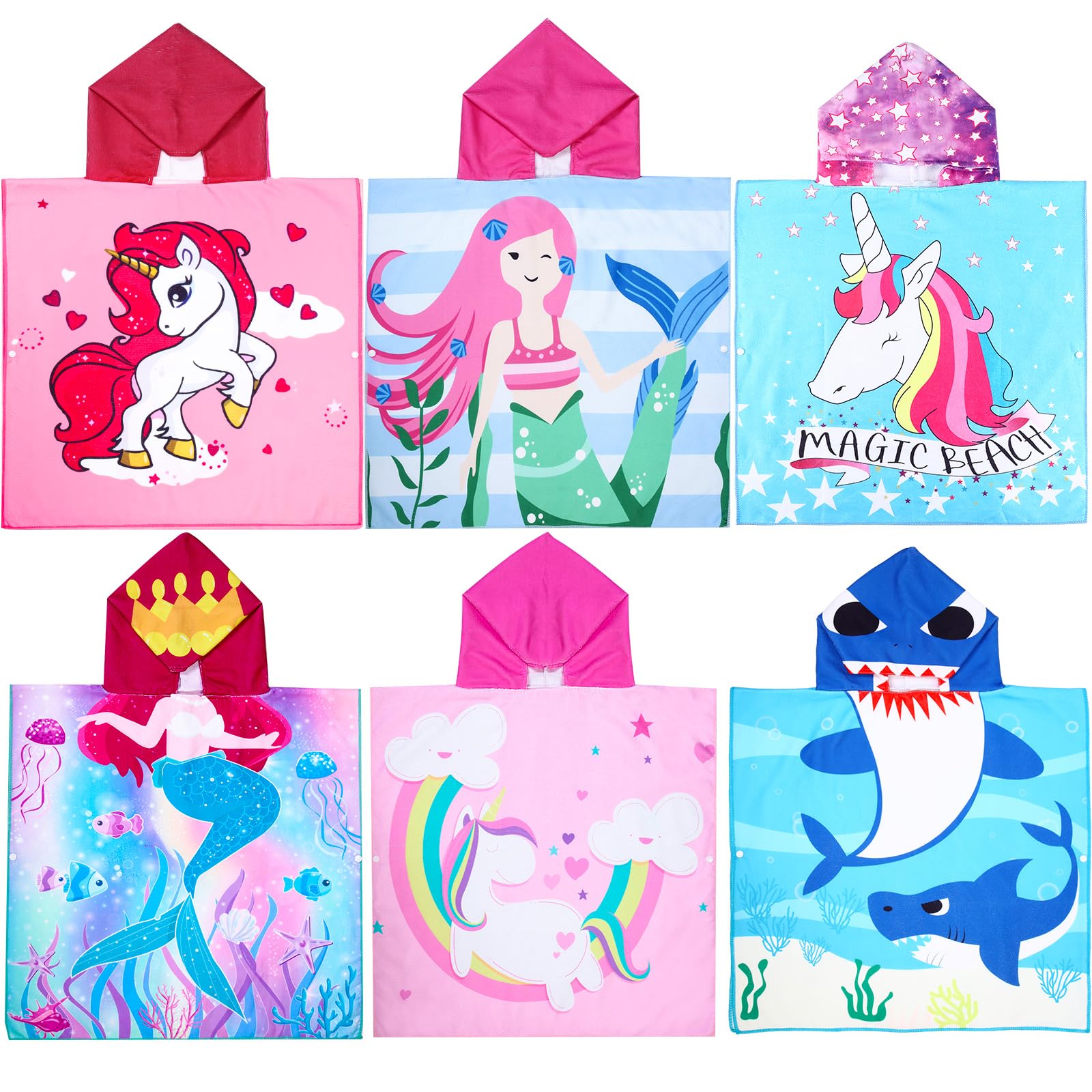 Oudain 6-Pack Kids Hooded Towels - Soft Microfiber Bath & Beach Poncho Towels for Toddlers, Boys & Girls - Perfect for Swimming, Bath Time & Outdoor Activities