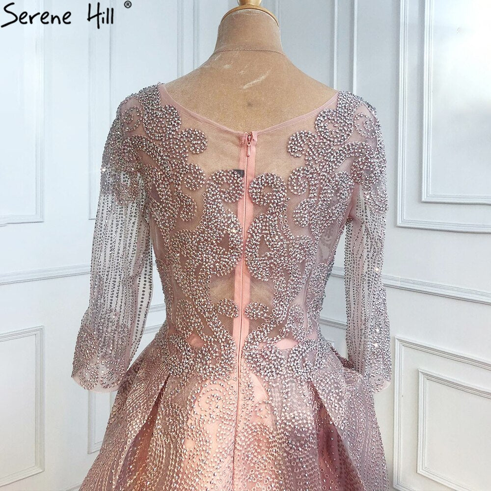 Serene Hill Muslim Pink Lace Beaded Plus Size Crystal Evening Dress Gown 2025 A-Line Luxury Formal Wear for Women - Perfect for Weddings, Parties & Special Occasions