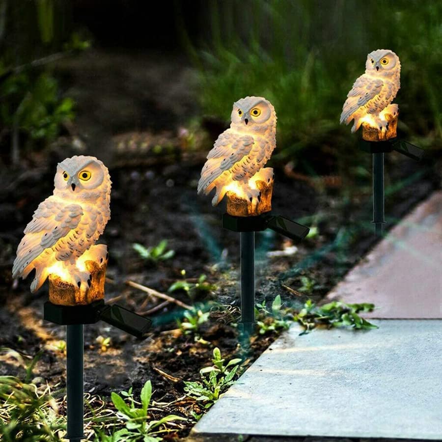 Solar Powered LED Garden Lights - Waterproof Owl Lawn Lamps for Outdoor Decor, Unique Solar-Powered Christmas Ornaments (White) | Perfect for Yard, Pathway, Patio & Holiday Lighting