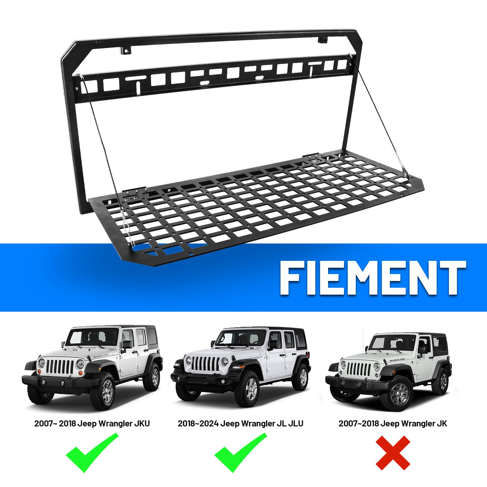 Foldable Tailgate Table with MOLLE Panel & 3 Storage Bags - Rear Cargo Rack Organizer for 2007-2024 Jeep Wrangler JKU JL JLU 4 Door - Perfect for Camping, Off-Roading & Outdoor Adventures