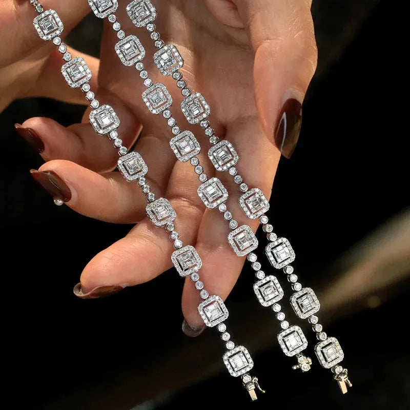 18K White Gold Diamond Bracelet for Women - 2.45 Carat Real Natural Diamonds, Luxury Geometric Design Jewelry Gift for Anniversary, Wedding & Senior Banquet | Elegant Evening Wear & Special Occasion Accessory