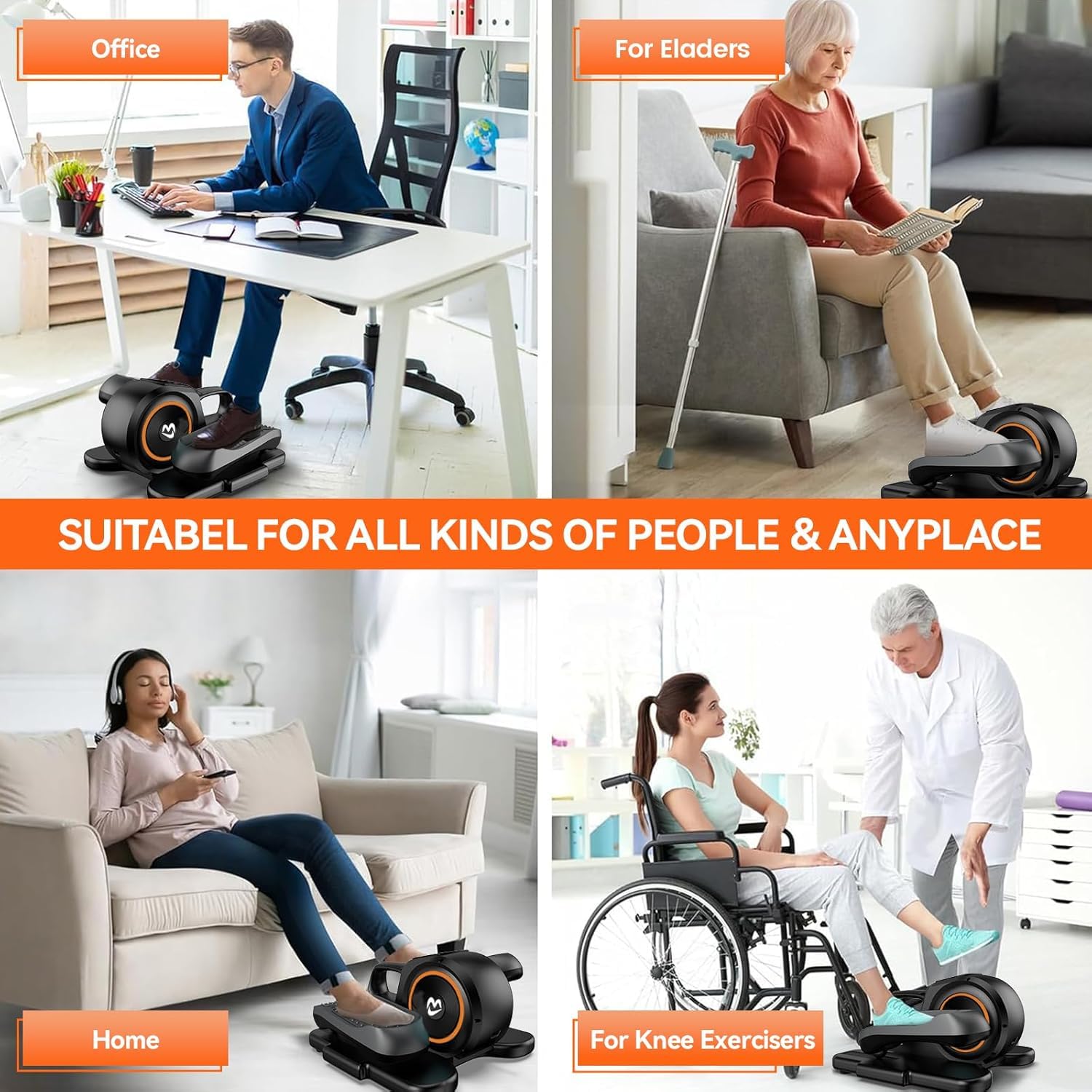 Pooboo Under Desk Elliptical Machine - Quiet Mini Exercise Bike for Seniors & Office Workers with Remote Control & LCD Display - Home & Office Workout Equipment for Low-Impact Cardio Training