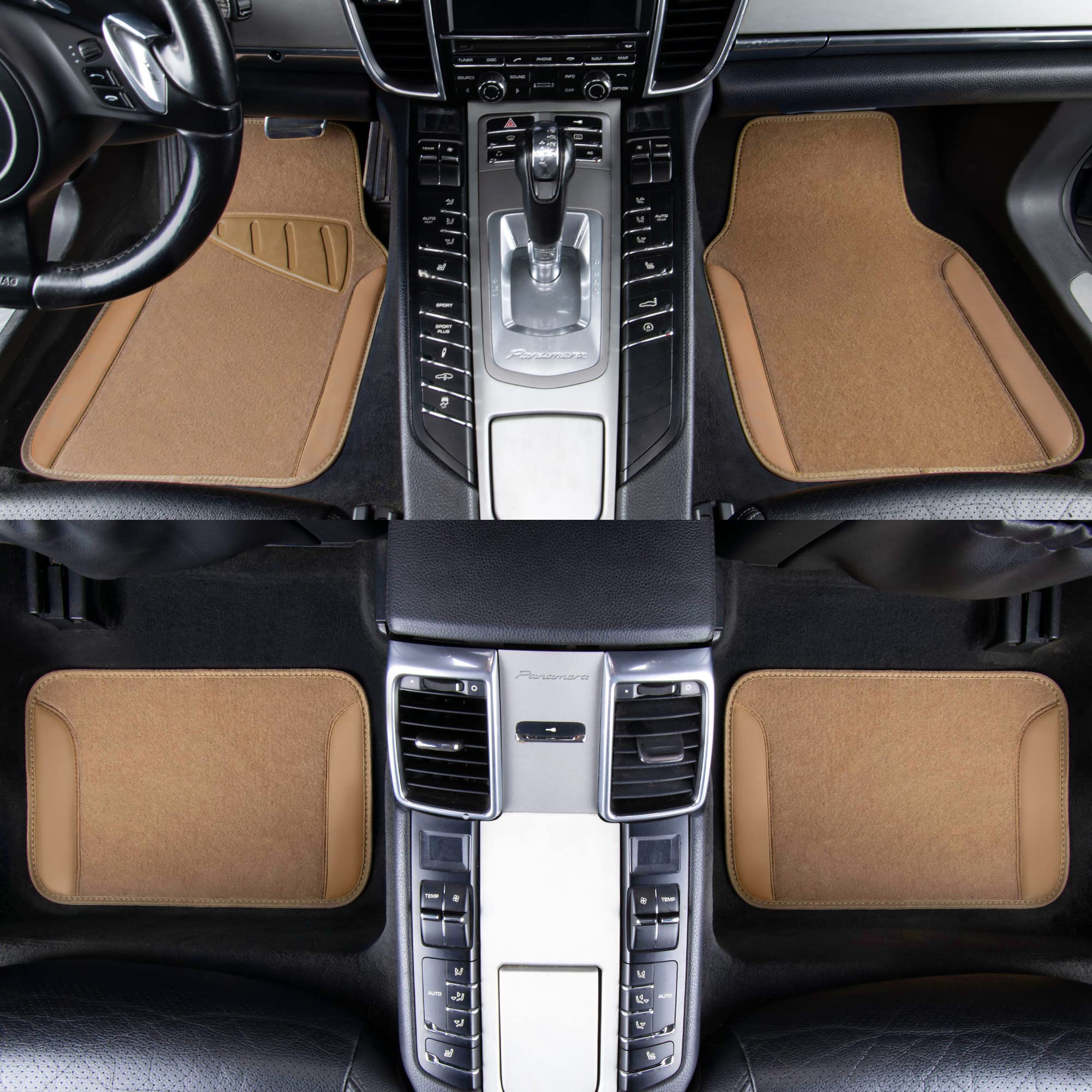 Premium Beige Leather Waterproof Car Floor Mats - Universal Fit for SUV, Van, Sedan, Truck - 4-Piece Set with Anti-Slip Nibs & Driver Heel Pad - Durable All-Weather Protection for Cars, Trucks & SUVs - Perfect for Daily Commute, Road Trips & Family Travel