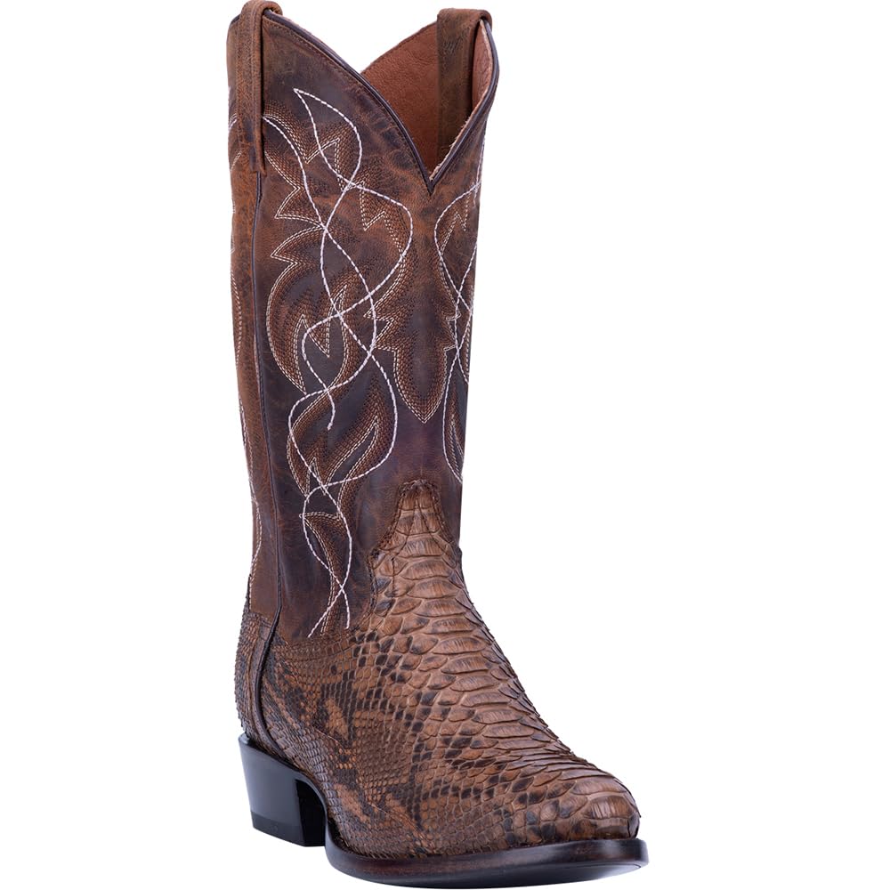 Dan Post Men's Manning Embroidered Round Toe Pull-On Dress Boots - Mid Calf Western Boots for Men in Black & Grey | Perfect for Cowboy Style, Country Weddings & Casual Outfits