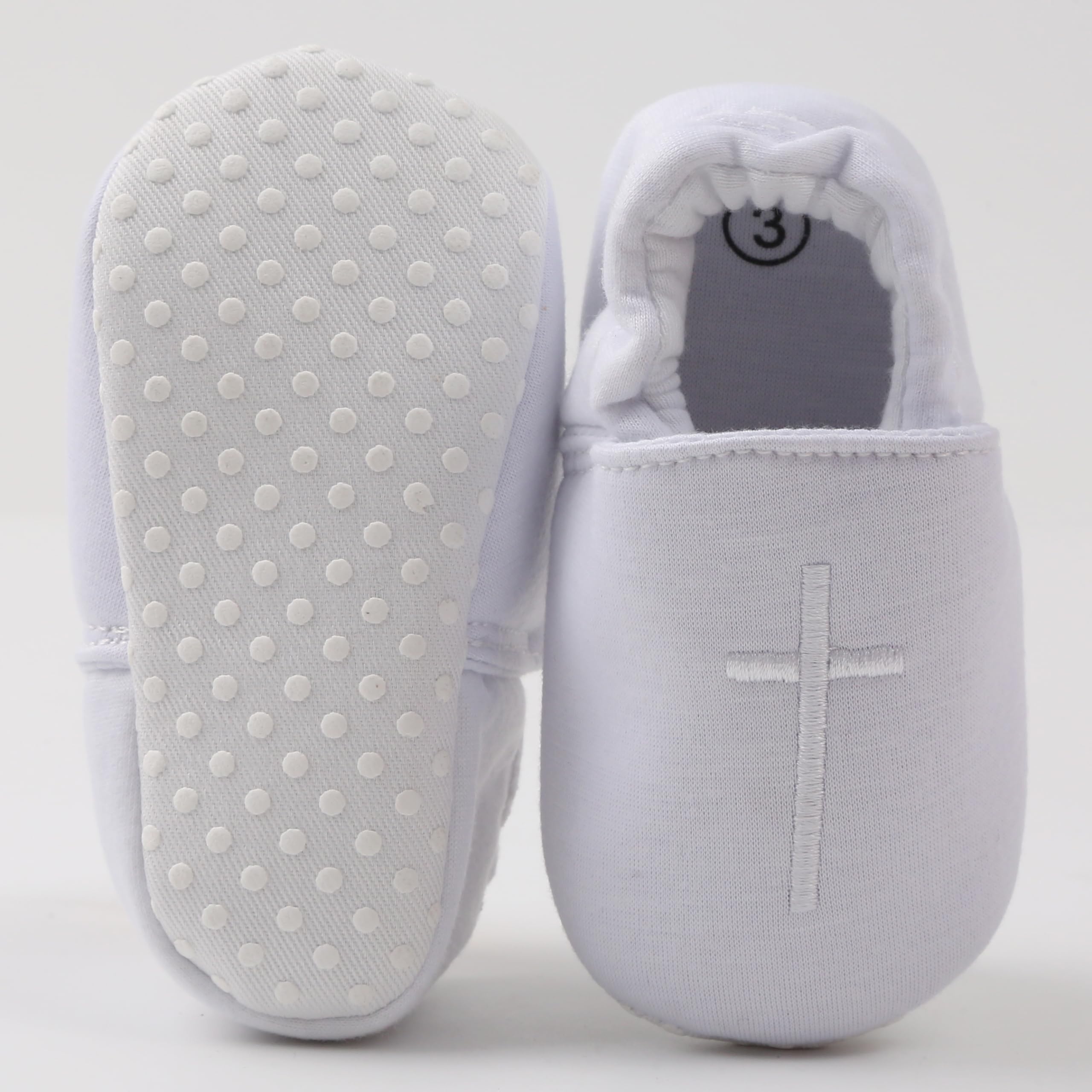 White Embroidered Cross Baby Baptism Shoes - Christening, First Communion & Easter Shoes for Newborns, Infants & Toddlers - Soft Crib & First Walking Shoes for Church & Special Occasions