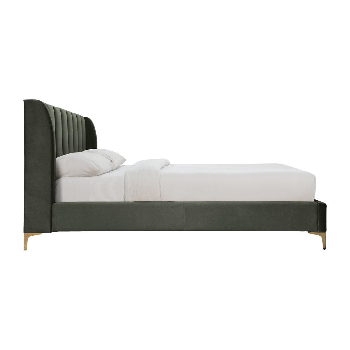 Georgia Velvet Queen Bed - Luxurious Soft Velvet Upholstered Queen Size Bed Frame with Sturdy Wooden Legs | Perfect for Master Bedroom, Guest Room, or Apartment Decor