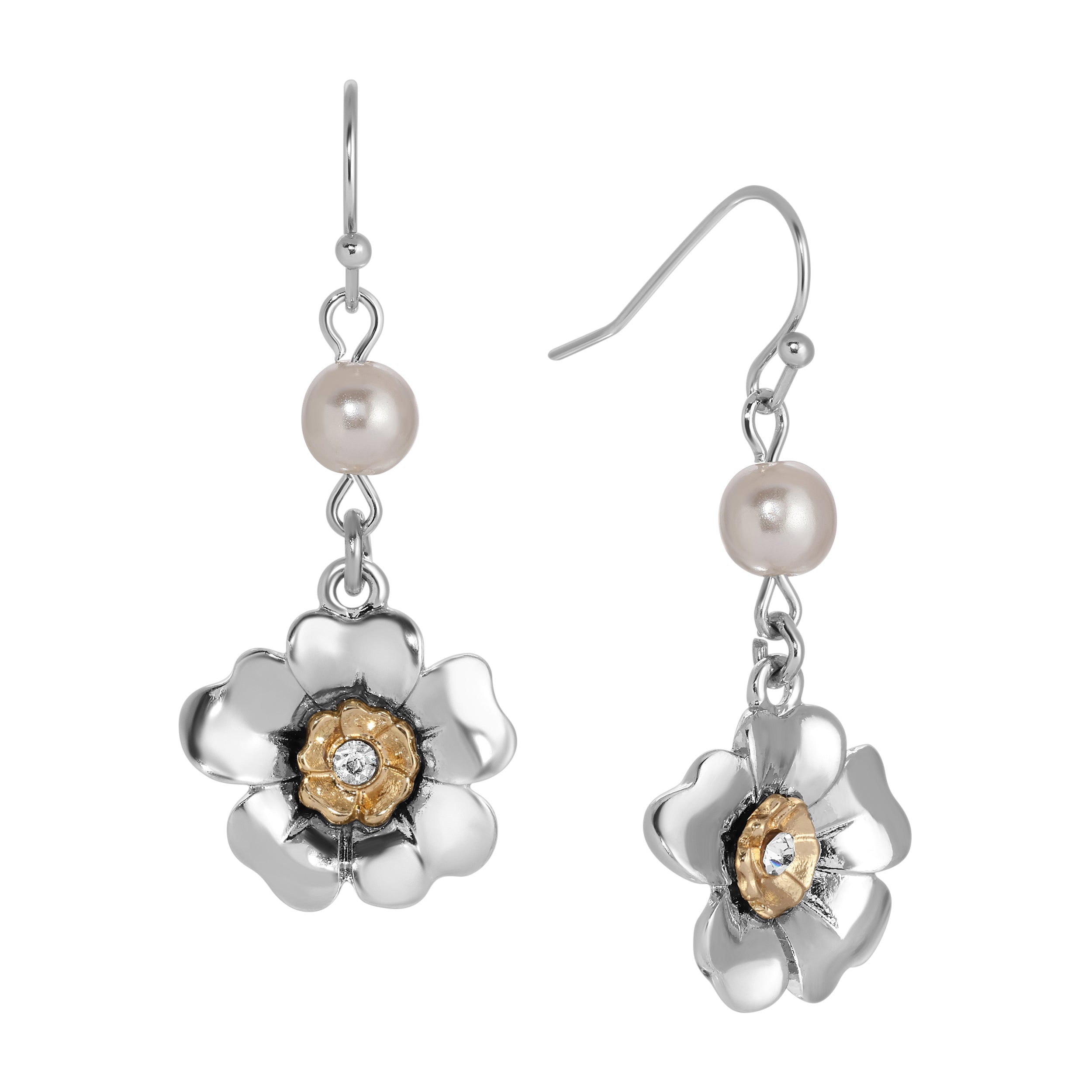 1928 Light Grey Faux Pearl Flower Dangle Earrings for Women - Vintage Style Pearl Drop Earrings for Party, Wedding & Evening Wear