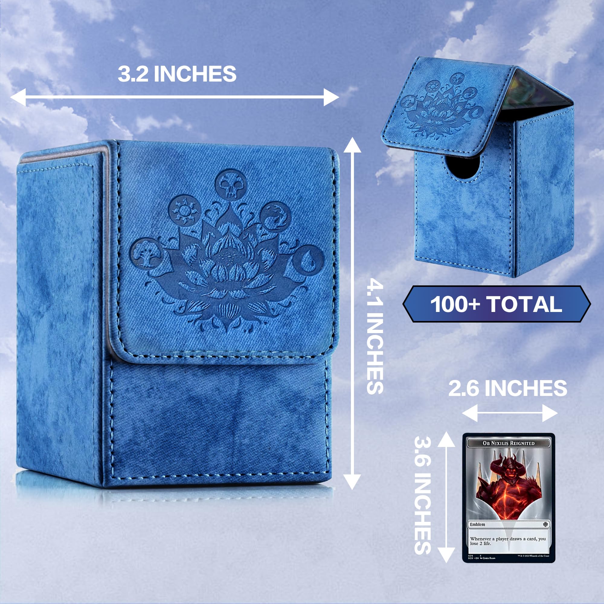 Premium MTG Card Deck Box - Holds 200 Trading Cards | Durable PU Leather with Strong Magnet Closure | Navy Blue Storage Case for Magic The Gathering, Pokémon, Yu-Gi-Oh! TCG | Perfect for Game Nights, Tournaments & Collectors