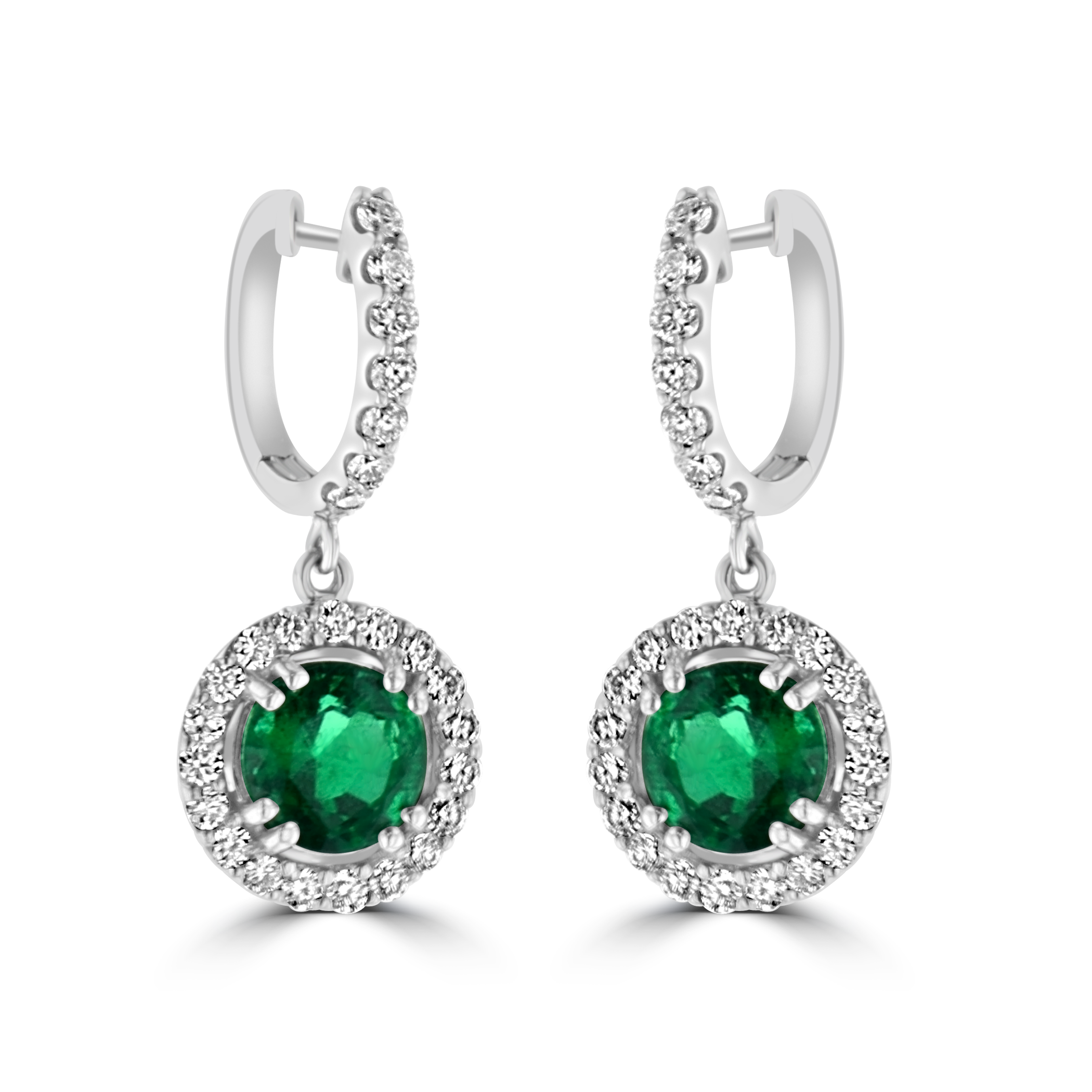 JULEVE 2.54 CTW Emerald & 0.92 CTW Diamond Halo Drop Earrings - Elegant Dangling Jewelry for Weddings, Parties & Special Occasions