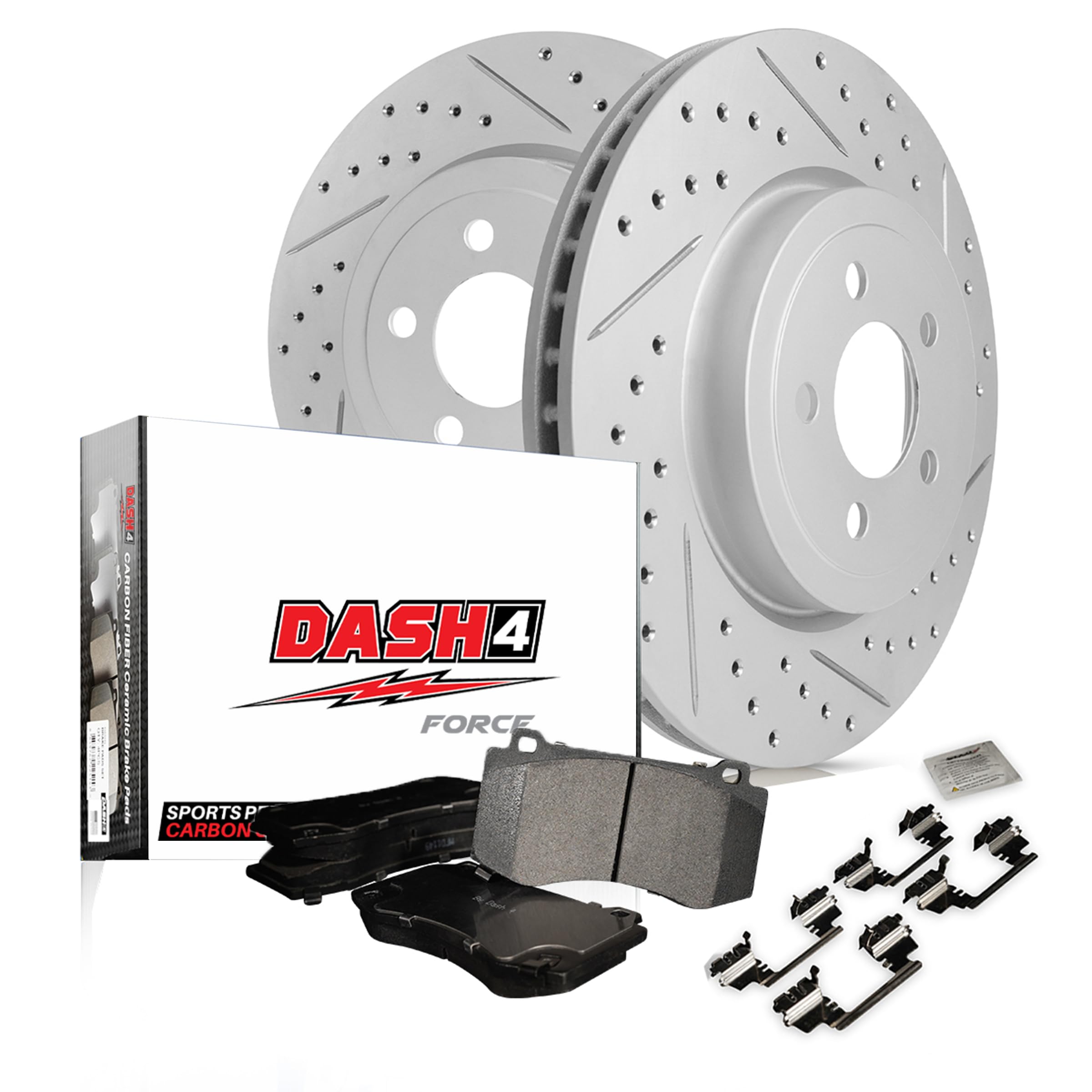 High Performance Drilled & Slotted Brake Rotors with Carbon Fiber Brake Pads Kit for Ford Focus 2012-2018 | Improved Stopping Power & Heat Dissipation (151.60362) | Perfect for Street Racing & Daily Commuting