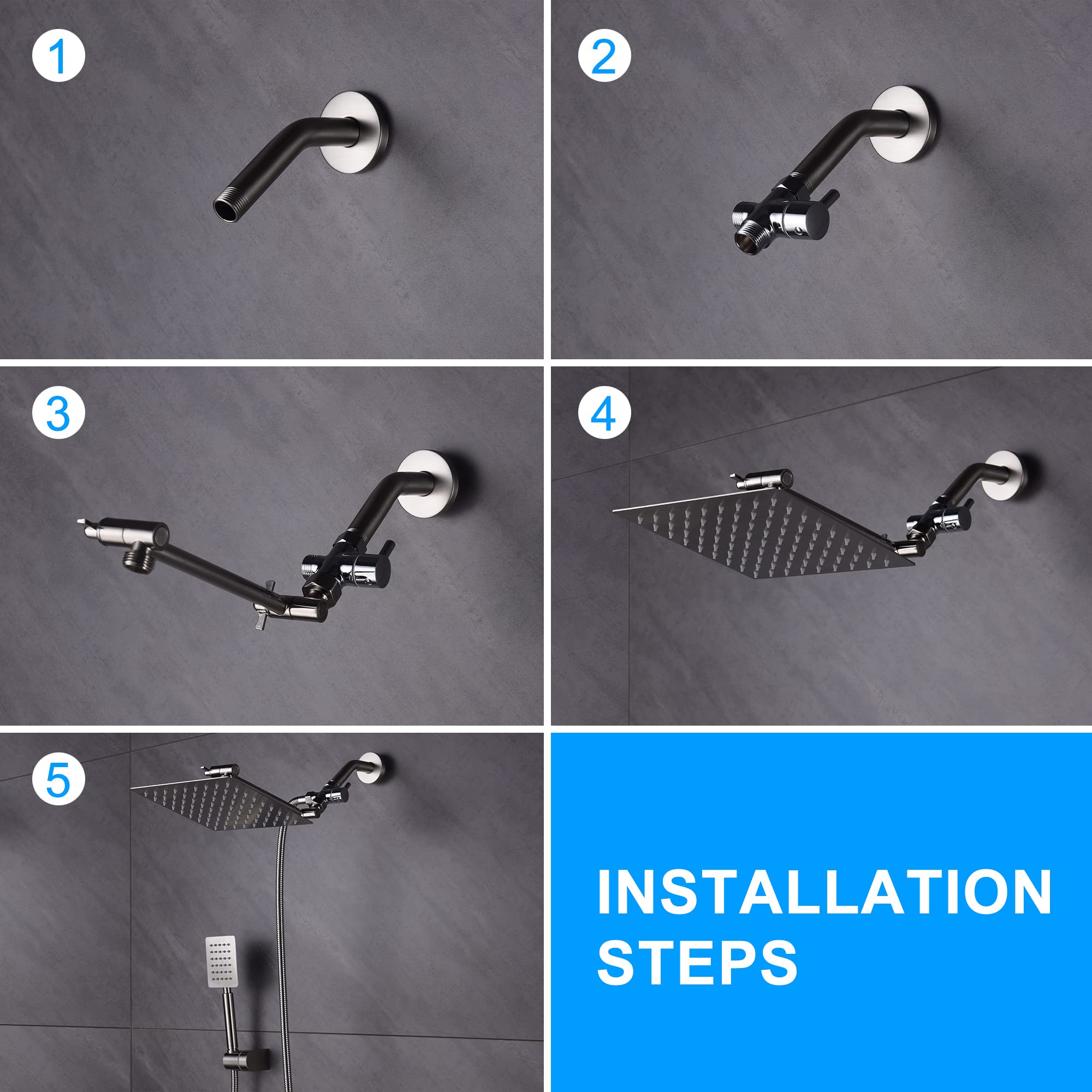 8 Inch Shower Faucet Set with Adjustable Extension Arm & Handheld Sprayer - Brushed Nickel Finish - Complete Bathroom Shower System with Pressure Balance Valve - Perfect for Modern Bathroom Renovations and Spa-Like Showers