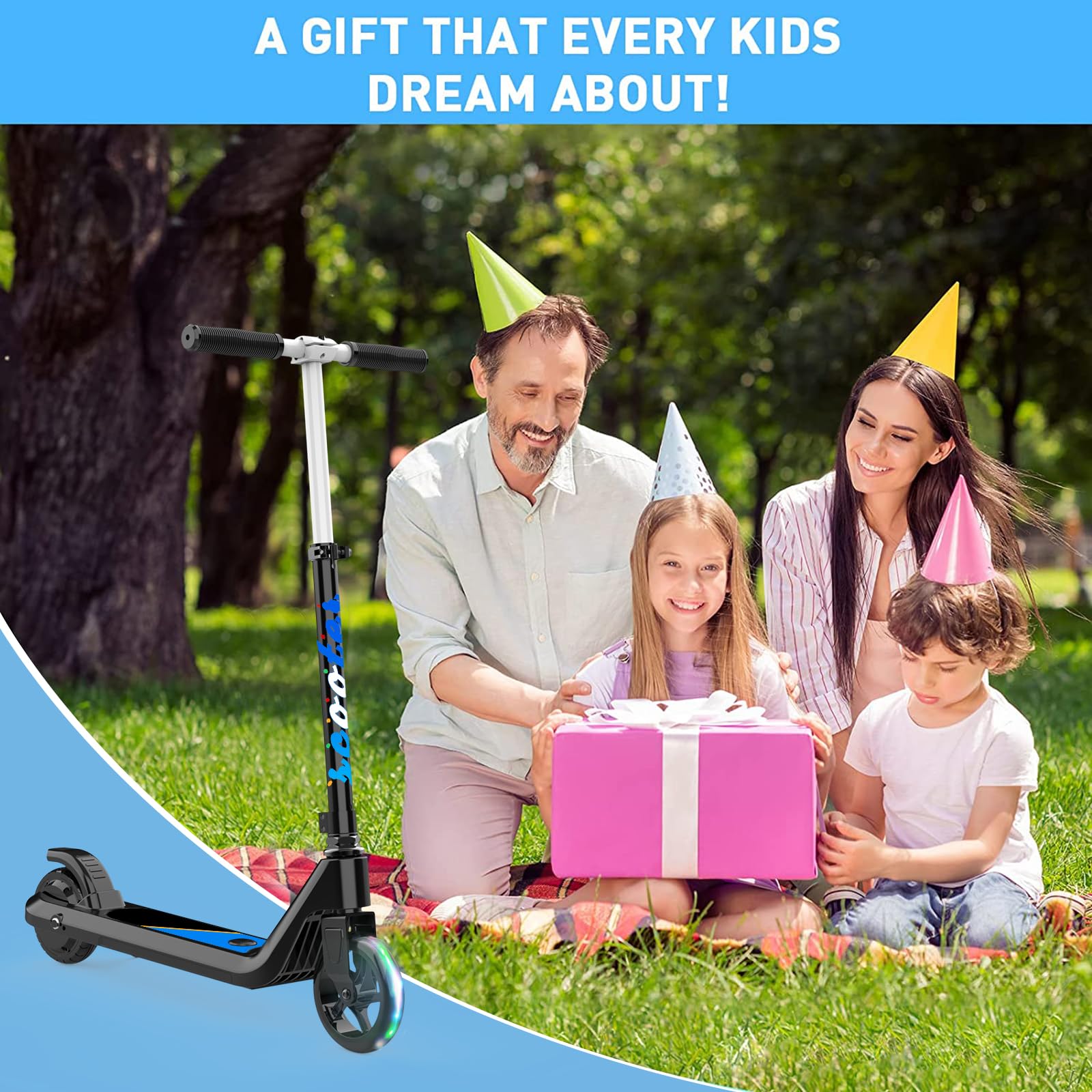 Best Electric Scooter for Kids Ages 6-10 - Adjustable Speed & Height Kick Scooter with LED Wheel & Deck Lights - Perfect for Commuting to School, Park Rides & Neighborhood Fun