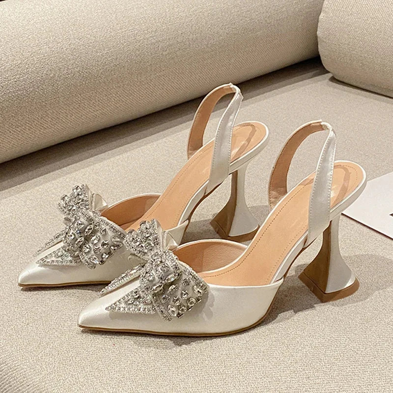 Eilyken Women's Crystal Butterfly Knot Pointed Toe High Heel Pumps - Elegant Street Style & Wedding Party Sandals for Special Occasions & Evening Events