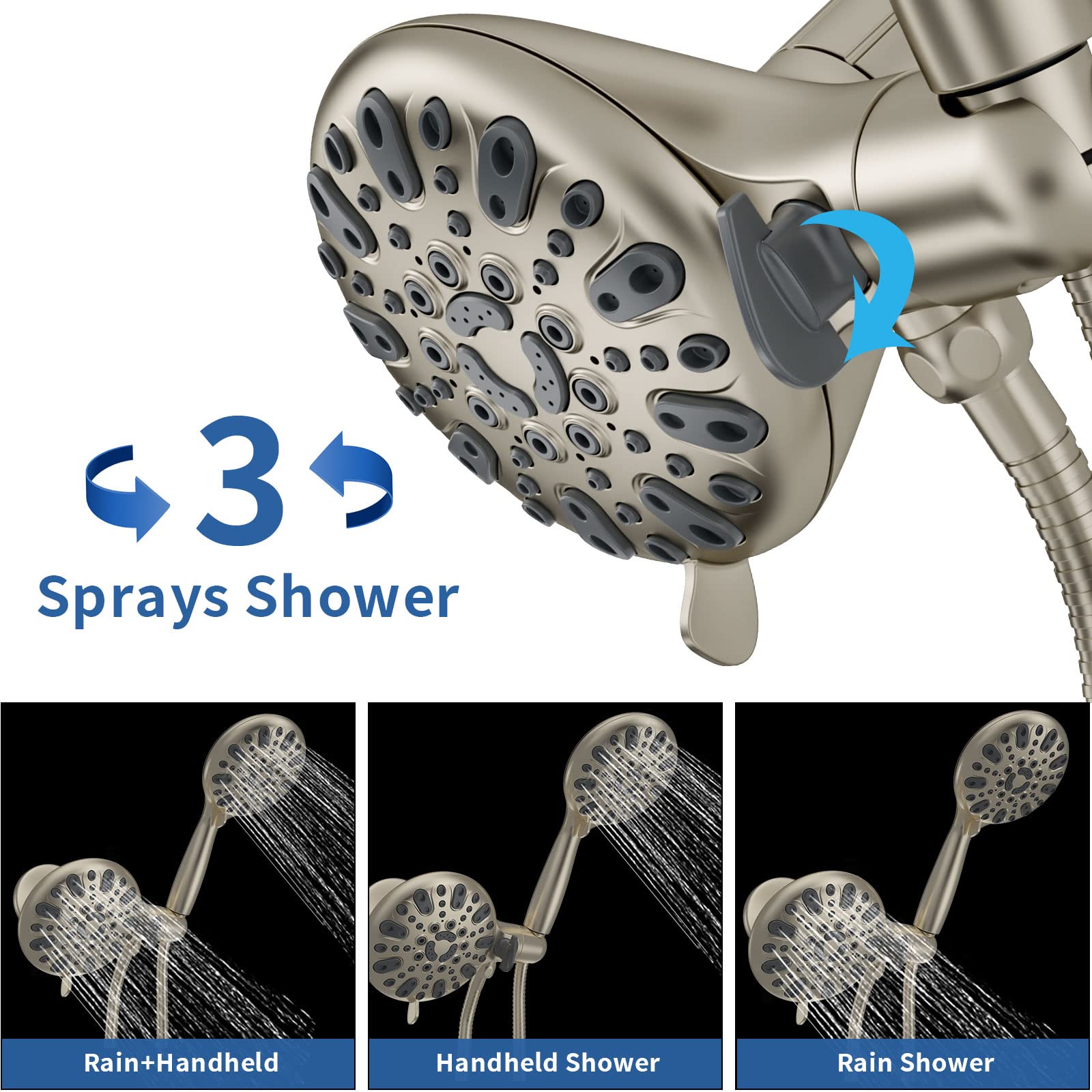WRISIN 3-Function Tub Shower Faucet Set with Diverter Valve & Handheld Spray - Chrome Finish Bathroom Fixture for Bathtub, Shower & Spa Relaxation