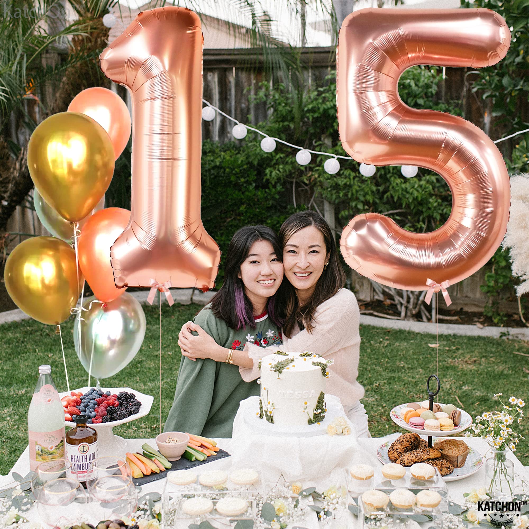 KatchOn Giant 15 Rose Gold Balloon Number - 40 Inch | 15th Birthday Decorations for Girls & Quinceañera | Large Rose Gold Number 15 Balloons for Party Decor | Perfect for Birthday Parties, Sweet 16, Anniversary Celebrations & Photo Backdrops