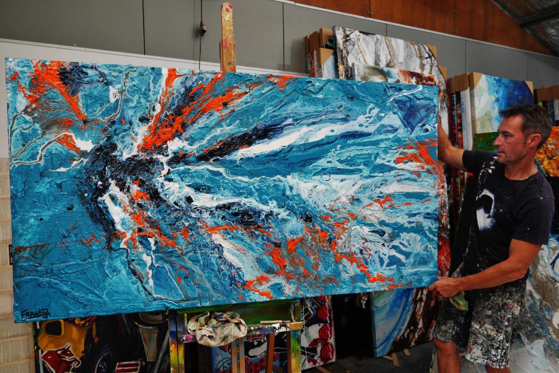 Jungle Rush 190cm x 100cm Blue Orange Textured Abstract Canvas Art - Modern Wall Decor for Living Room, Bedroom & Office