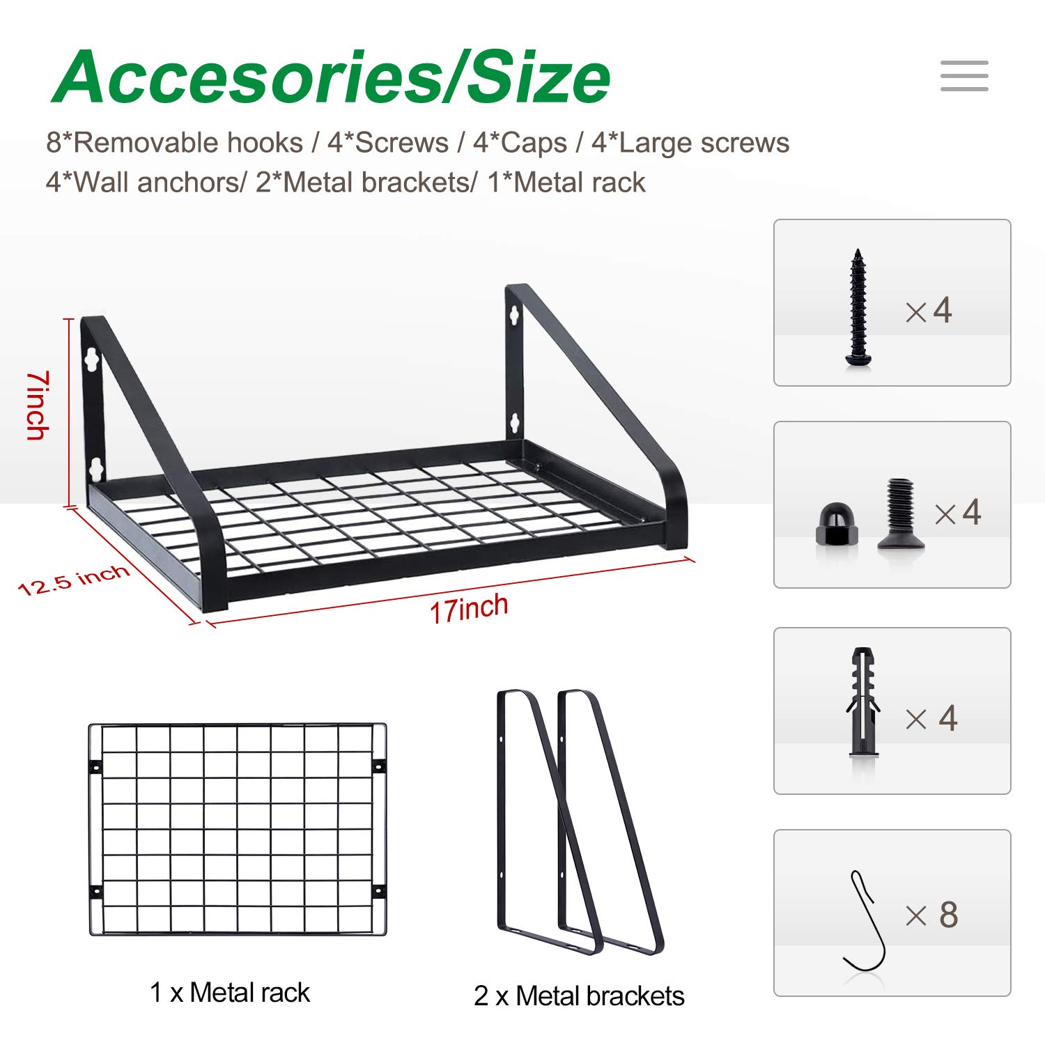 G-TING Wall Mounted Hanging Pot Rack - 8 Hook Kitchen Storage Shelf for Pans, Cookware & Utensils | Space Saving Organizer for Small Kitchens | Black (2 Installation Methods) - Perfect for Apartment, RV & Tiny Home Cooking Spaces