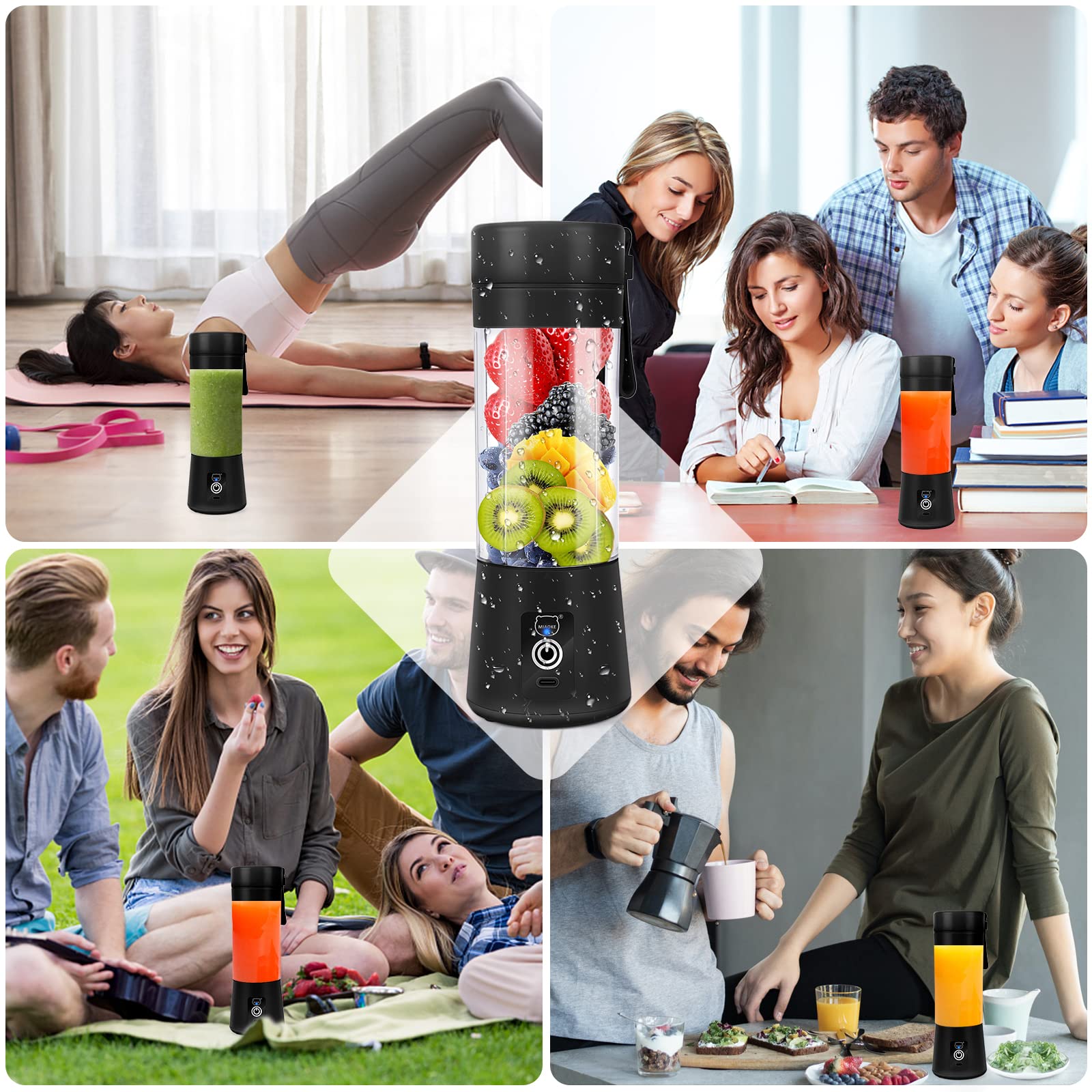 MIAOKE Portable USB Rechargeable Mini Blender - 3D Six Blades for Smoothies, Juices & Shakes - Perfect for Home, Office, Gym & Travel (Black) | Compact Personal Blender for Healthy Drinks On-The-Go