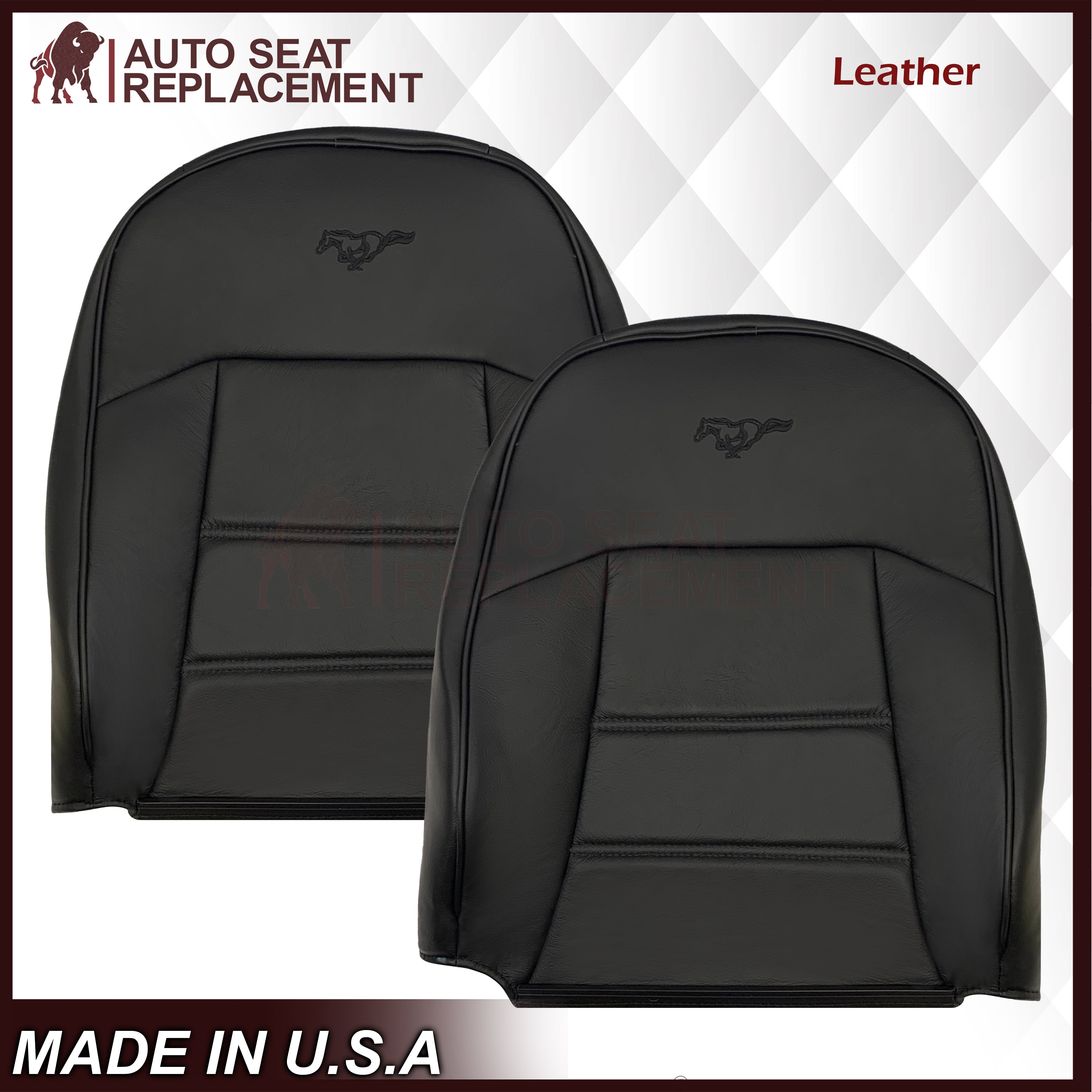 1999-2004 Ford Mustang V6 Replacement Seat Covers - Ebony Black Leather/Cloth Options | Perfect for Car Restoration & Customization