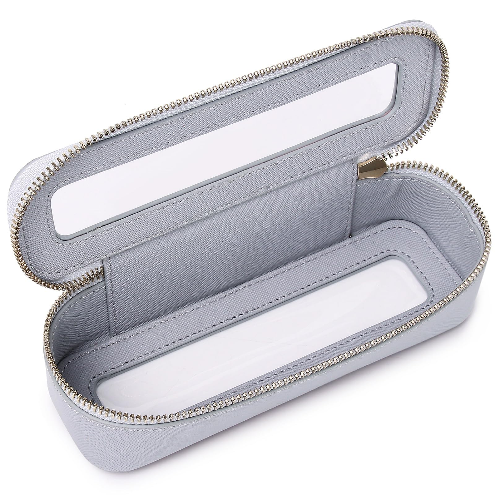 Travel Makeup Brush Case - Slim Zippered Cosmetic Bag for Women | Gray Organizer for On-the-Go Beauty Essentials