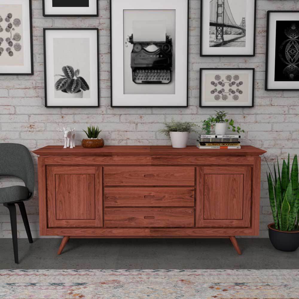 Irvette Teak Wood Buffet Hutch - Solid Wood Dining Room Storage Cabinet with Glass Doors | Perfect for Kitchen, Dining Room & Home Decor Organization