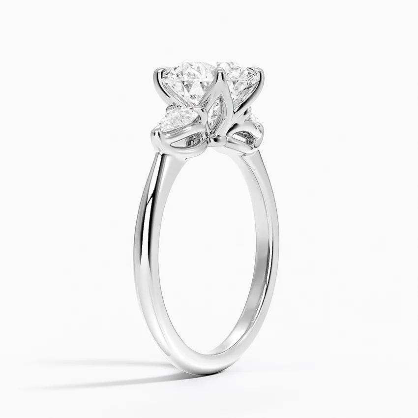 Exquisite Fleur Three Stone Diamond Engagement Ring Setting - EC126 | Perfect for Proposals, Anniversaries & Bridal Jewelry