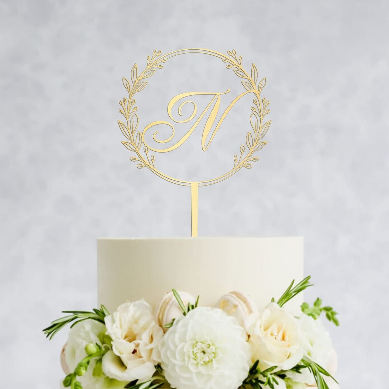 Personalized Gold Acrylic Letter N Cake Topper - Elegant Wreath Design for Wedding, Anniversary & Birthday Party Cake Decorations - Perfect for Custom Cakes, Cupcakes & Dessert Displays