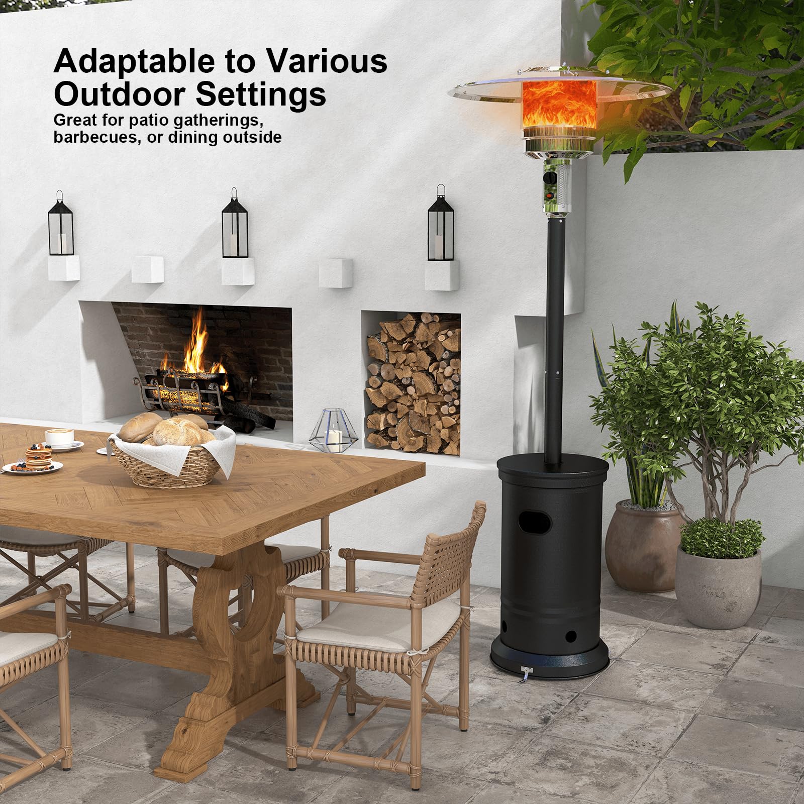 48000 BTU Outdoor Patio Heater with Wheels - 3 Heat Settings, Portable Propane Heater for Backyard, Deck & Garden - Round Table Design for Outdoor Dining & Entertainment