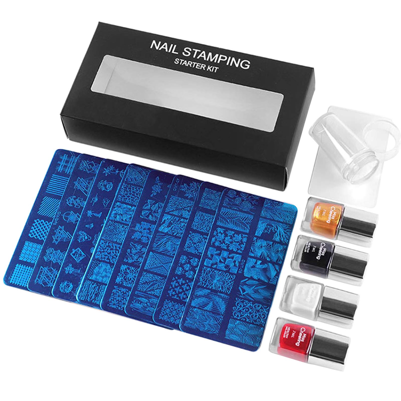 10Pcs Nail Stamping Plates Set with Silicone Clear Stamper & Scraper - Floral & Geometric Designs for Professional Nail Art | DIY Manicure Kit for Home Salon & Party Nail Decoration