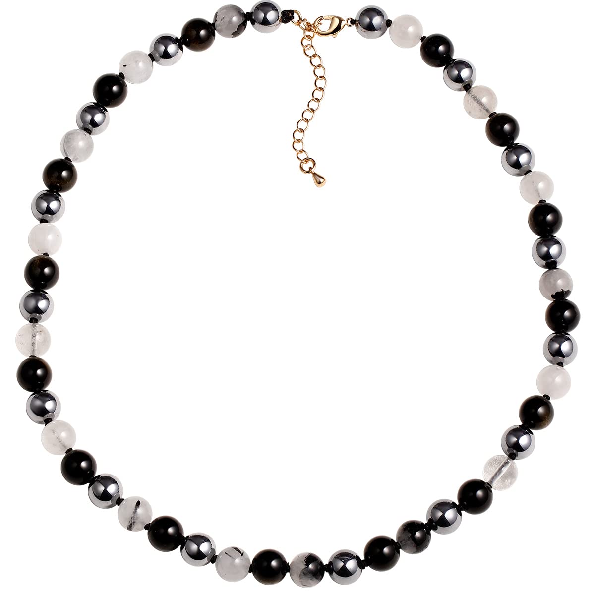 Natural Gemstone Choker Necklaces for Women & Men - Black Obsidian, Terahertz, Black Rutilated Quartz Crystal Beaded Healing Jewelry with Triple Protection | Spiritual Healing, Meditation & Energy Balancing Accessory