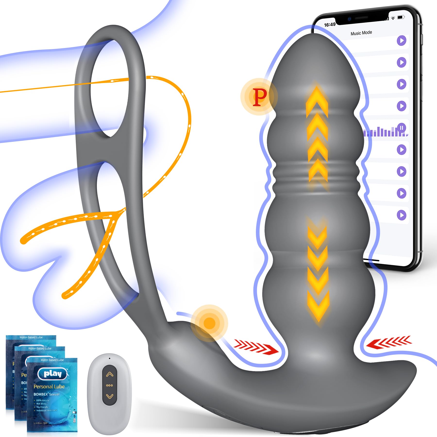 Premium Prostate Massager for Men - Thrusting Anal Plug with Vibrating Cock Ring, Powerful Male Sex Toy for Enhanced Pleasure | Perfect for Solo Play, Couples Fun & Prostate Health Therapy