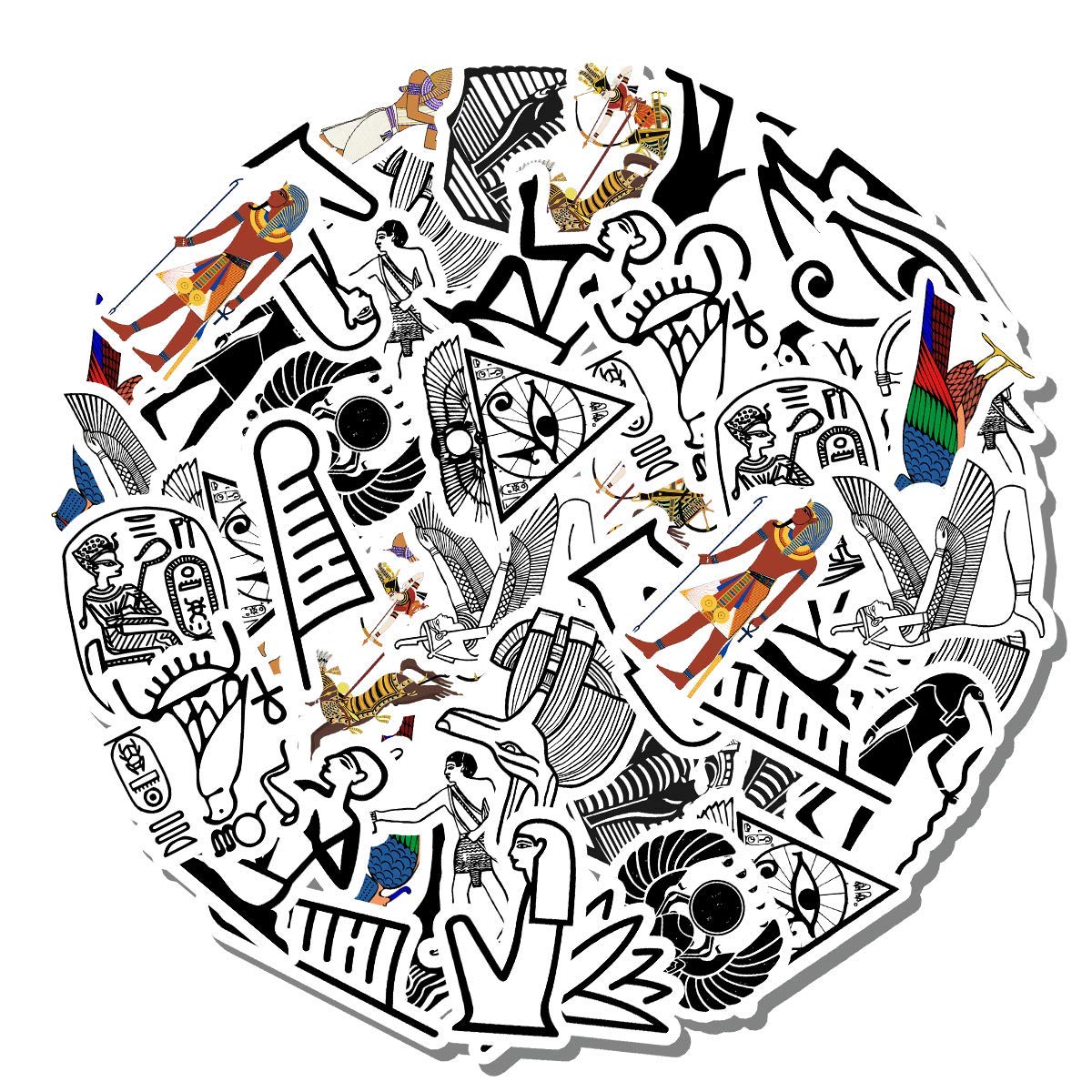 20 PCS Egyptian Hieroglyphic Stickers - Colorful Waterproof Vinyl Decals for Water Bottles, Laptops, Scrapbooking, Luggage, Skateboards | Perfect for DIY Crafts, School Projects & Travel Accessories