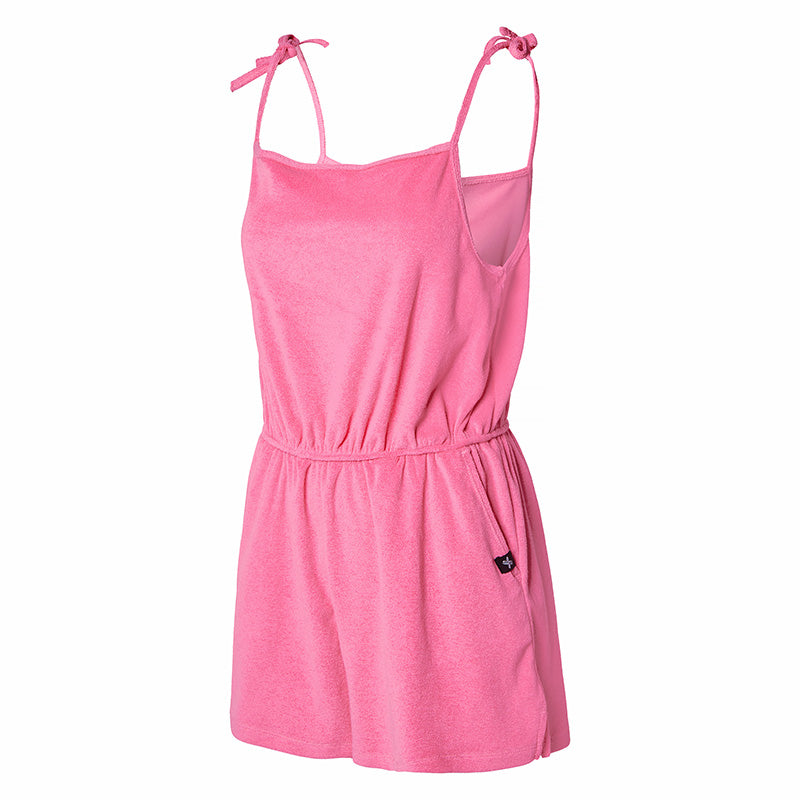 Women's Summer Terry Jumpsuit - Comfortable Short Sleeve Romper with Pockets | Perfect for Beach, Vacation & Casual Outings