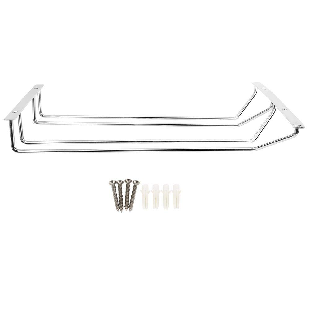 Rockyin 35cm Double Row Stainless Steel Wine Glass Rack - Wall Mount Hanging Shelf for Bar, Home & Kitchen - Organize Stemware in Bars, Restaurants or Wine Cellars