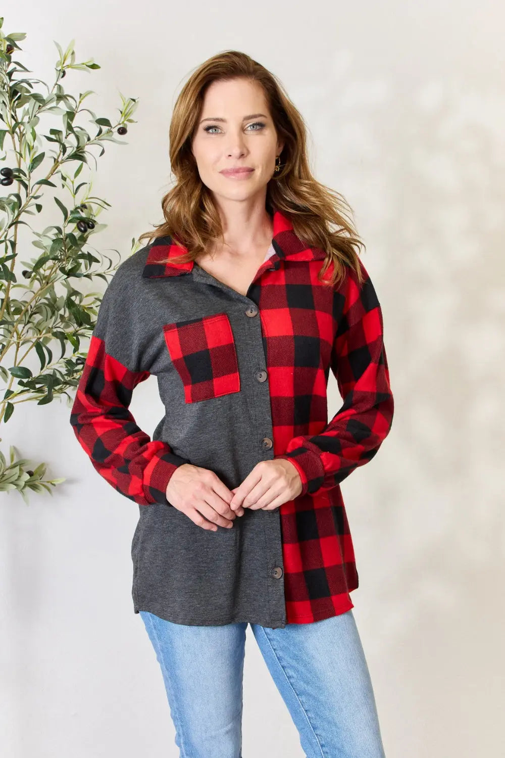 Heimish Full Size Plaid Button Down Shacket for Men & Women - Cozy Fleece Lined Overshirt Jacket for Fall, Winter & Outdoor Activities