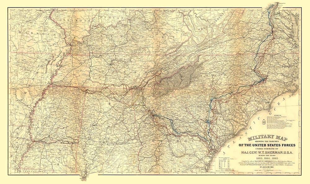 Vintage 1865 Sherman's March Militia Poster Print - PDXCWSE0006LARGE - Multicolor Historical Wall Art for Home & Office Decor
