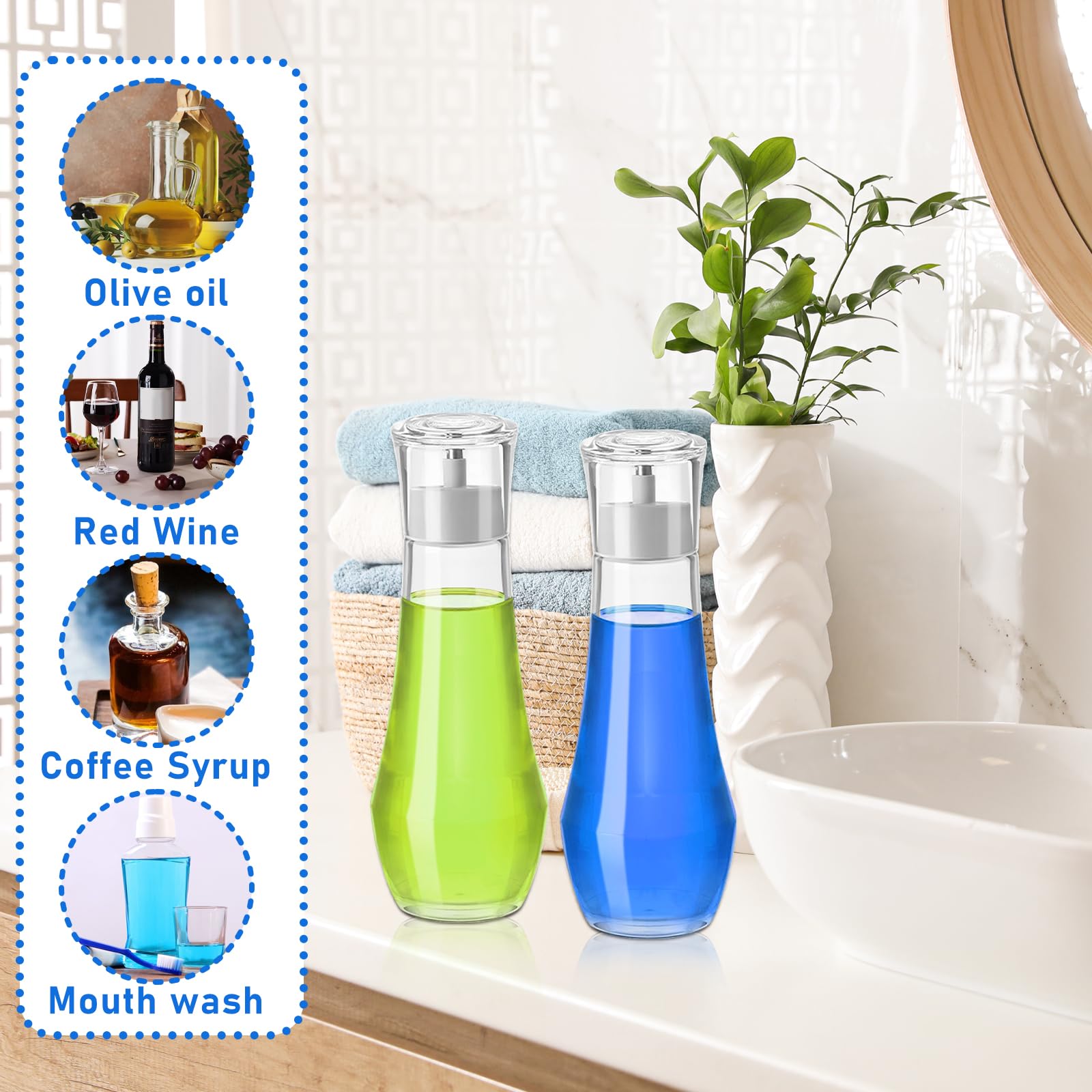 2 Pack 8.8OZ Clear Glass Mouthwash Dispenser with Lid Cup - Refillable Bathroom Countertop Organizer for Mouthwash, Rinse Cup & Dental Care Essentials | Perfect for Vanity, Sink, or Medicine Cabinet Storage