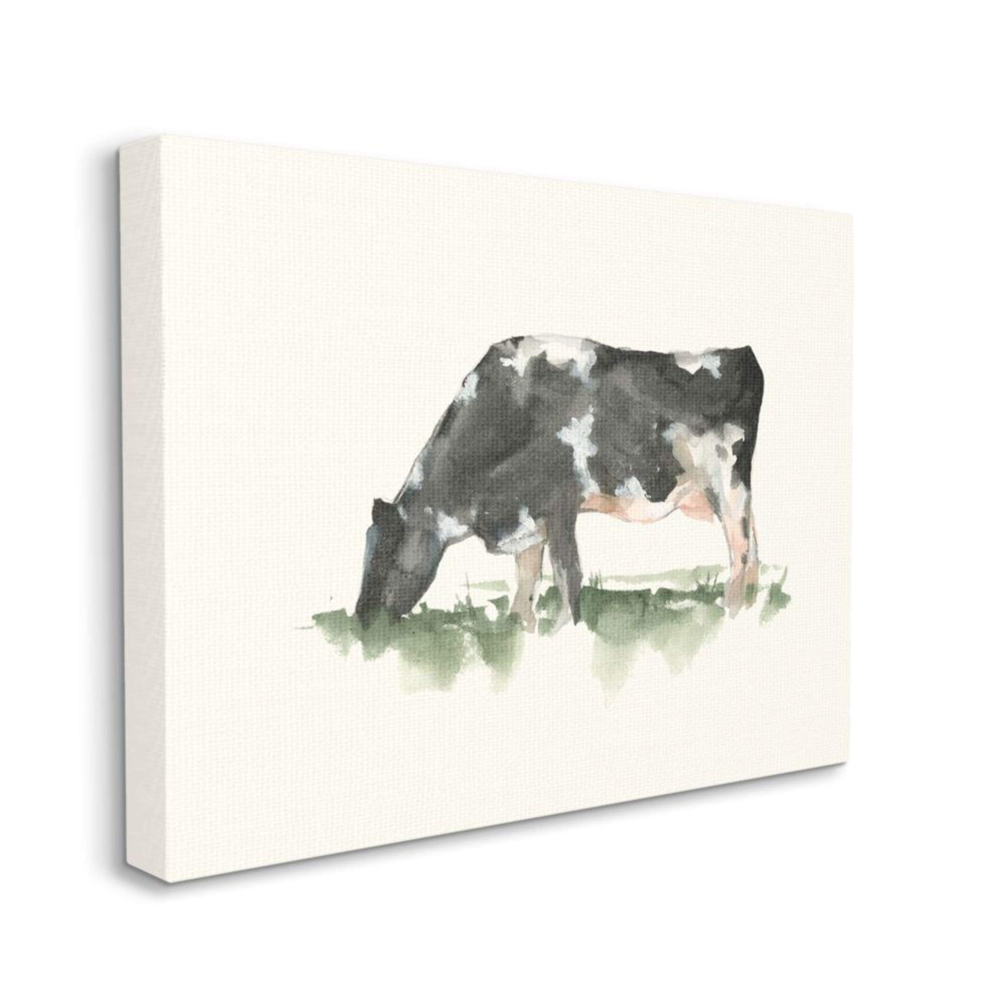 Stupell Industries Grazing Cow in Field - Farm Animal Watercolor Wall Art - Countryside Home Decor for Living Room, Kitchen, or Nursery