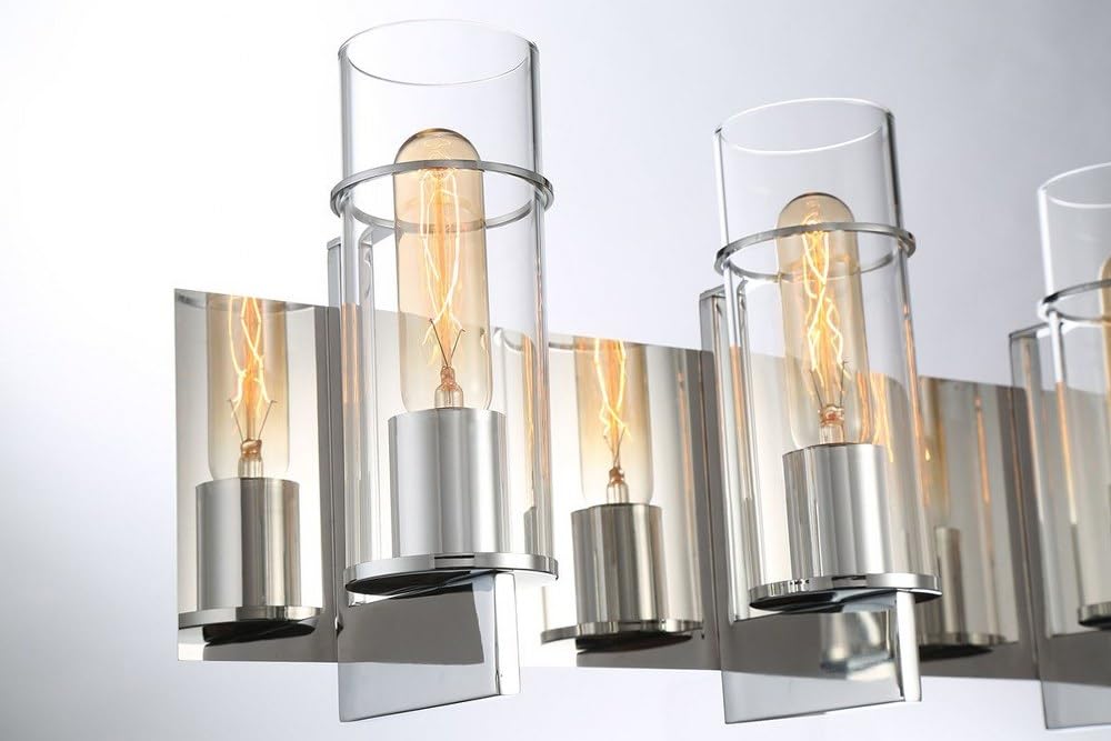 Bailey Street Home 4-Light Bathroom Vanity Light Fixture - 8.75 x 26 Inches Chrome Finish with Clear Glass Shades - Modern Bathroom Lighting for Vanity, Mirror, or Powder Room - Model 79-BEL-2772763