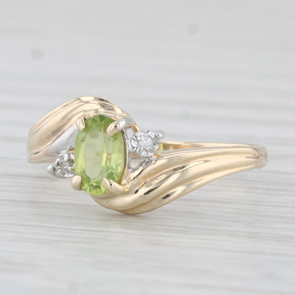 0.50ct Oval Peridot Diamond Ring in 10k Yellow Gold - Size 6.5 - Elegant Birthstone Jewelry for Women, Perfect for Anniversary Gifts & Special Occasions