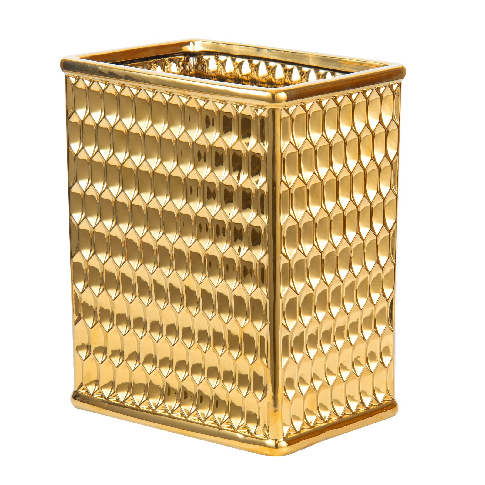 Luxury 5-Piece Gold Bathroom Accessories Set - Ceramic Toothbrush Holder, Soap Dispenser, Soap Dish, Tumbler & Trash Can | Elegant Bathroom Decor for Modern Homes & Hotels | Perfect for Spa-Like Experience & Upscale Interior Design