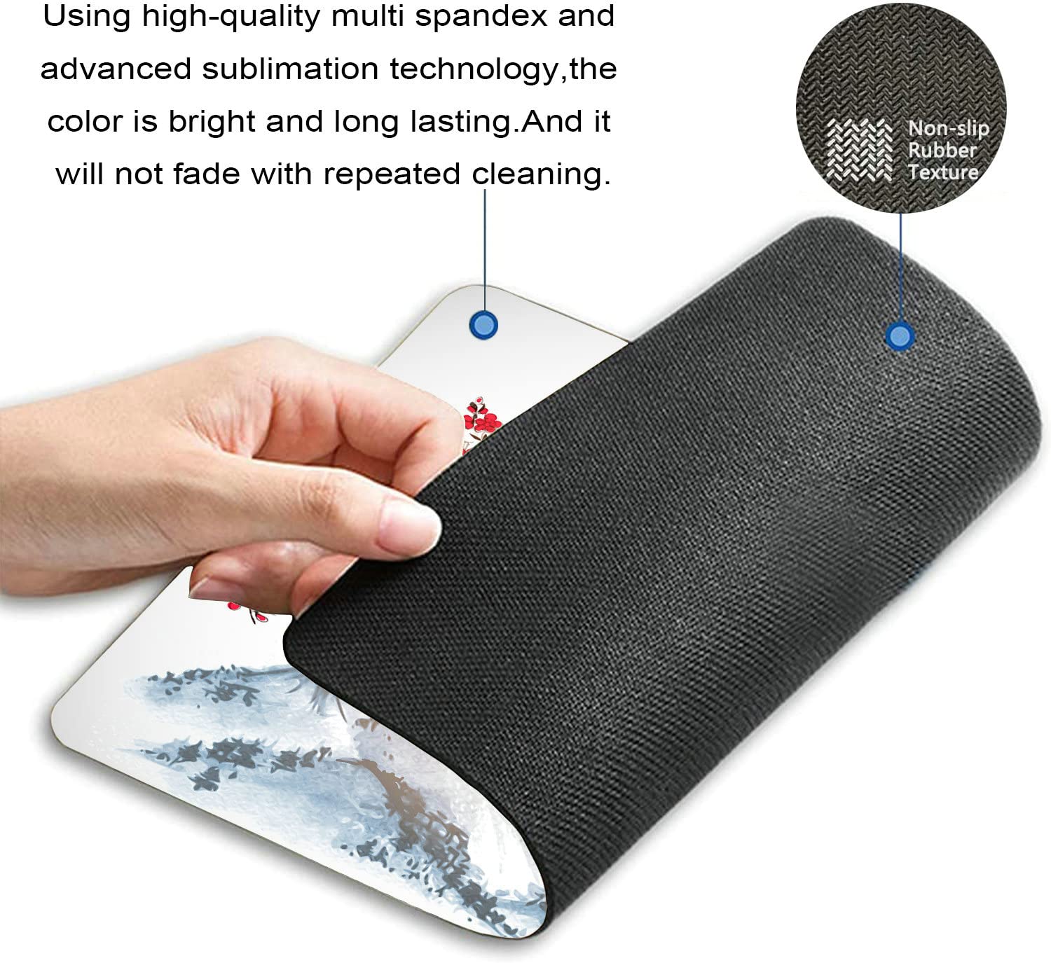 Premium Japanese Ink Painting Mouse Pad - Cherry Blossom & Snow Mountain Design, Non-Slip Rubber Base, 9.5