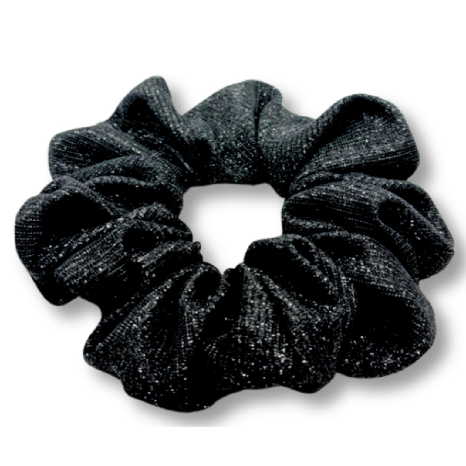 Unbreakable Sparkle Hair Scrunchies for Women & Girls - Large Glitter Hair Ties, Ponytail Holders for Kids & Teens (Black) | Perfect for School, Parties, Work & Everyday Styling