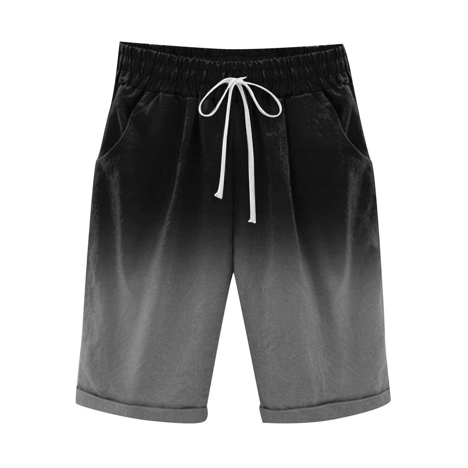 AMDBEL Women's Linen Bermuda Shorts - High Waisted Yoga & Workout Shorts