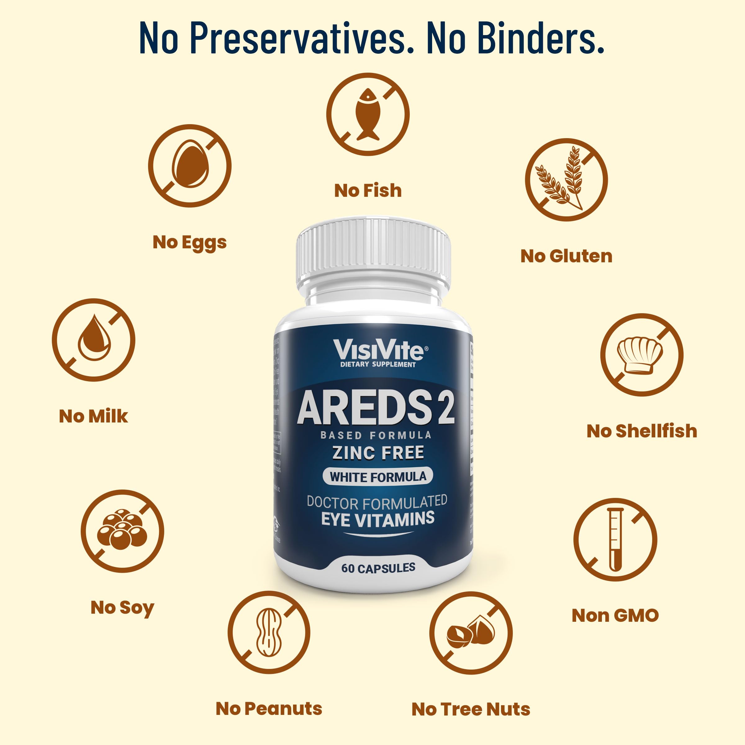 Zinc Free AREDS 2 Eye Vitamins with Lutein & Zeaxanthin - Soy-Free VCaps for Macular Health - Supports Vision Clarity for Computer Users & Night Driving