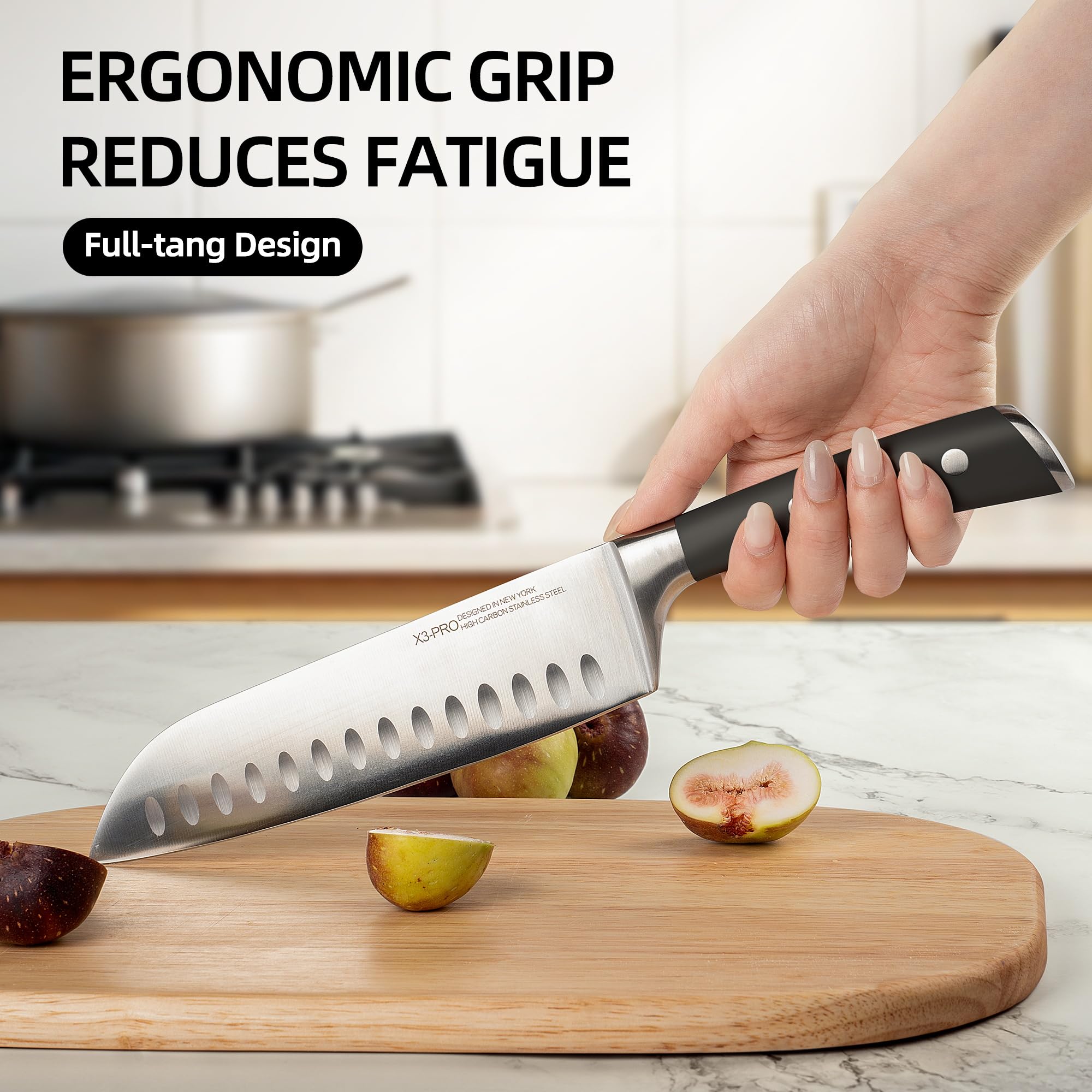 2024 Upgraded 15-Piece Japanese Knife Set - Premium High Carbon Stainless Steel Kitchen Knives with Sharpener & Natural Wood Block - Razor Sharp Blades for Professional Chefs & Home Cooking - Perfect for Slicing, Dicing, and Food Preparation