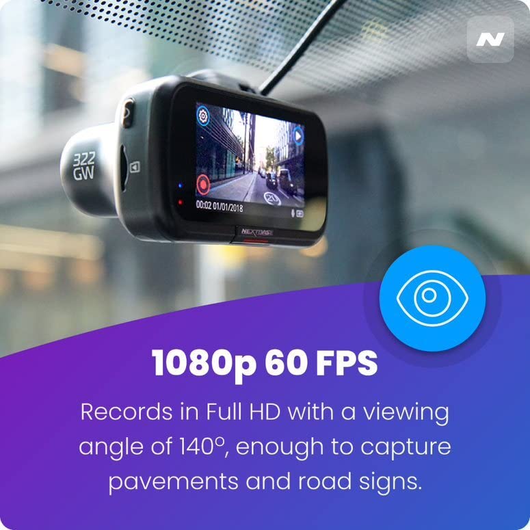 Nextbase 322GW Dash Cam with Hard Wiring Kit, 64GB SD Card & Case - 1080p/60fps HD In-Car Camera with WiFi, Bluetooth, GPS - Intelligent Parking Mode & Emergency SOS - Perfect for Road Trips, Commuting, and Vehicle Security